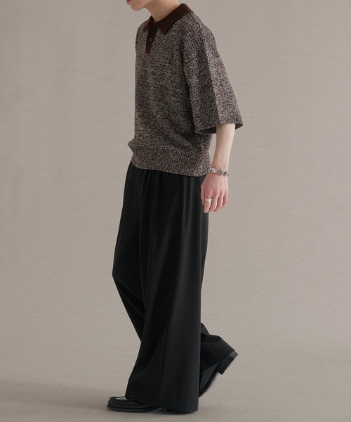 epnok（エプノック）の「ガーター編みルーズ半袖ニットポロ（ポロシャツ・メンズ・ブラウン系その他/グレー系その他/ブラック・LARGE/MEDIUM/SMALL）」の6枚目の写真