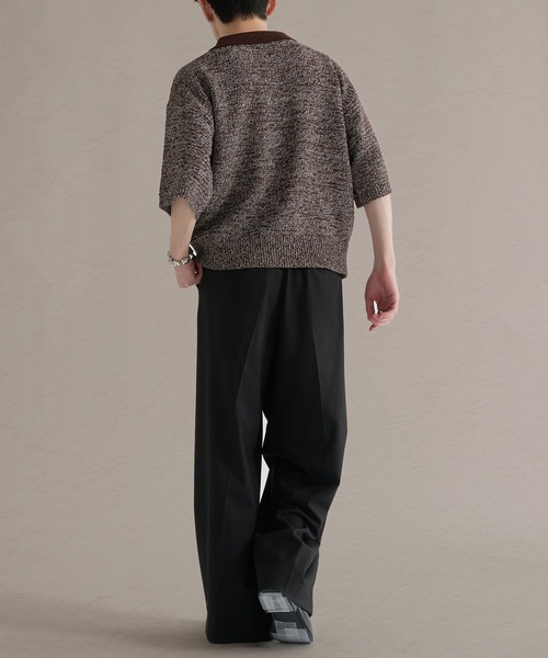 epnok（エプノック）の「ガーター編みルーズ半袖ニットポロ（ポロシャツ・メンズ・ブラウン系その他/グレー系その他/ブラック・LARGE/MEDIUM/SMALL）」の7枚目の写真