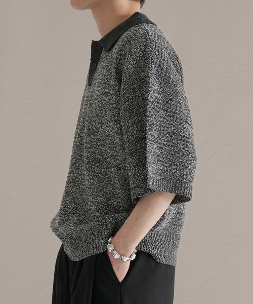 epnok（エプノック）の「ガーター編みルーズ半袖ニットポロ（ポロシャツ・メンズ・ブラウン系その他/グレー系その他/ブラック・LARGE/MEDIUM/SMALL）」の20枚目の写真