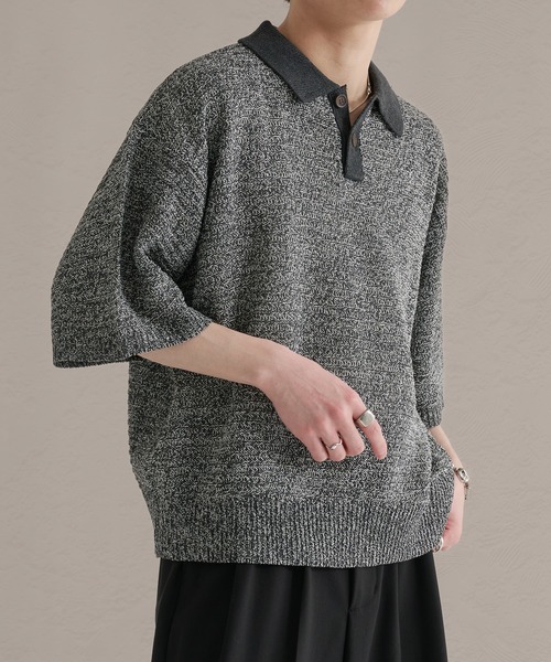 epnok（エプノック）の「ガーター編みルーズ半袖ニットポロ（ポロシャツ・メンズ・ブラウン系その他/グレー系その他/ブラック・LARGE/MEDIUM/SMALL）」の22枚目の写真