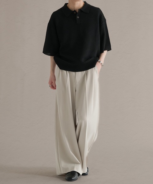 epnok（エプノック）の「ガーター編みルーズ半袖ニットポロ（ポロシャツ・メンズ・ブラウン系その他/グレー系その他/ブラック・LARGE/MEDIUM/SMALL）」の15枚目の写真