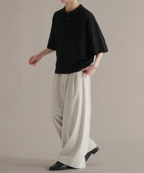 epnok（エプノック）の「ガーター編みルーズ半袖ニットポロ（ポロシャツ・メンズ・ブラウン系その他/グレー系その他/ブラック・LARGE/MEDIUM/SMALL）」の16枚目の写真