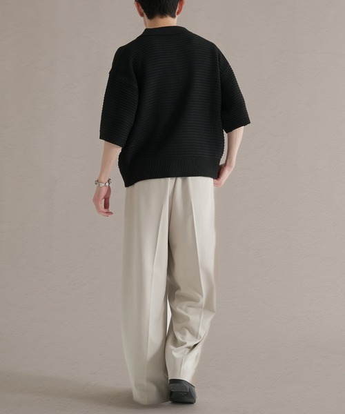 epnok（エプノック）の「ガーター編みルーズ半袖ニットポロ（ポロシャツ・メンズ・ブラウン系その他/グレー系その他/ブラック・LARGE/MEDIUM/SMALL）」の17枚目の写真