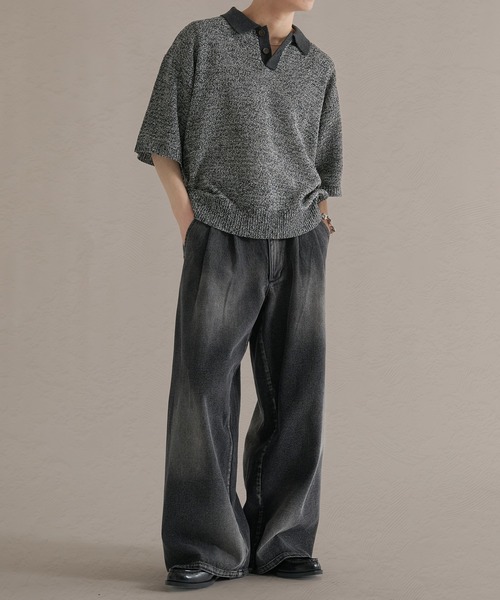 epnok（エプノック）の「ガーター編みルーズ半袖ニットポロ（ポロシャツ・メンズ・ブラウン系その他/グレー系その他/ブラック・LARGE/MEDIUM/SMALL）」の13枚目の写真