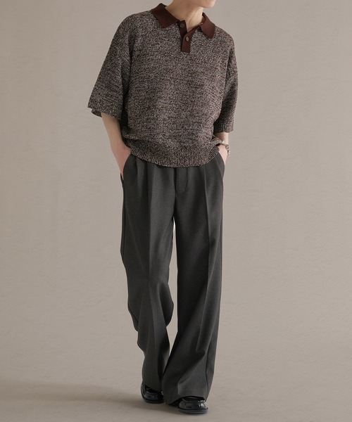 epnok（エプノック）の「ガーター編みルーズ半袖ニットポロ（ポロシャツ・メンズ・ブラウン系その他/グレー系その他/ブラック・LARGE/MEDIUM/SMALL）」の14枚目の写真