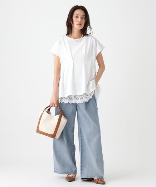 Elura(エルーラ)の「サマ見えタックTシャツ/661803(Tシャツ/カットソー・レディース・グレイッシュベージュ/ブラック/ダークブラウン/ホワイト・FREE)」の5枚目の写真