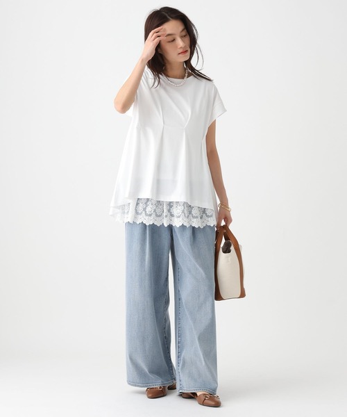 Elura(エルーラ)の「サマ見えタックTシャツ/661803(Tシャツ/カットソー・レディース・グレイッシュベージュ/ブラック/ダークブラウン/ホワイト・FREE)」の6枚目の写真