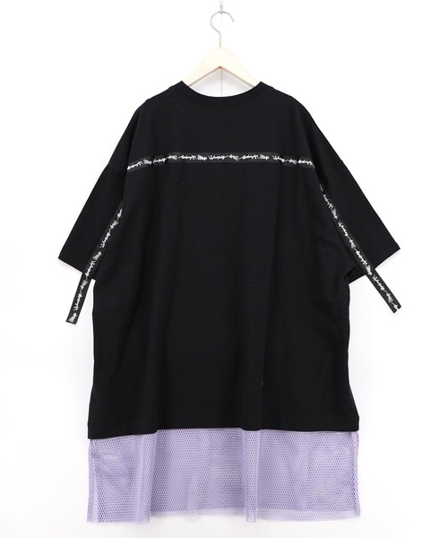 ScoLar Parity（スカラーパリティ）の「361118：夜更かしガブ 裾メッシュ切替Tシャツ（Tシャツ/カットソー・レディース・オフホワイト/ピンク/ブラック・M）」の13枚目の写真