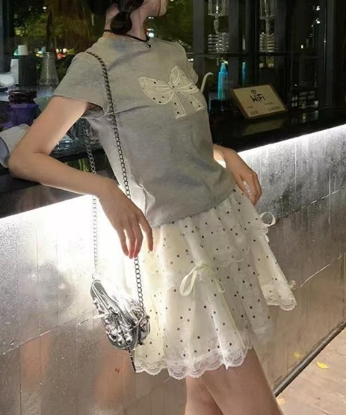 SHEPP(シープ)の「ドット柄 チュールレース フリルミニスカート(スカート・レディース・アイボリー・S/M)」の12枚目の写真
