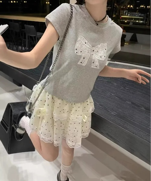 SHEPP(シープ)の「ドット柄 チュールレース フリルミニスカート(スカート・レディース・アイボリー・S/M)」の13枚目の写真