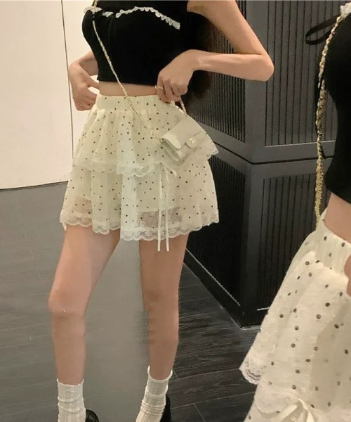 SHEPP(シープ)の「ドット柄 チュールレース フリルミニスカート(スカート・レディース・アイボリー・S/M)」の14枚目の写真