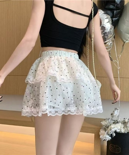SHEPP(シープ)の「ドット柄 チュールレース フリルミニスカート(スカート・レディース・アイボリー・S/M)」の9枚目の写真