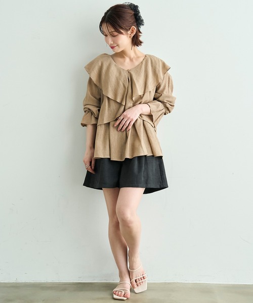 mil（ミル）の「【丈が選べる】 リネンライク ショートパンツ / ハーフパンツ【587184】（その他パンツ・レディース・アイボリー/ブラック/ブラウン・XS/S）」の13枚目の写真