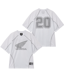 Mesh Piping Block Motorcycle Short Sleeve White