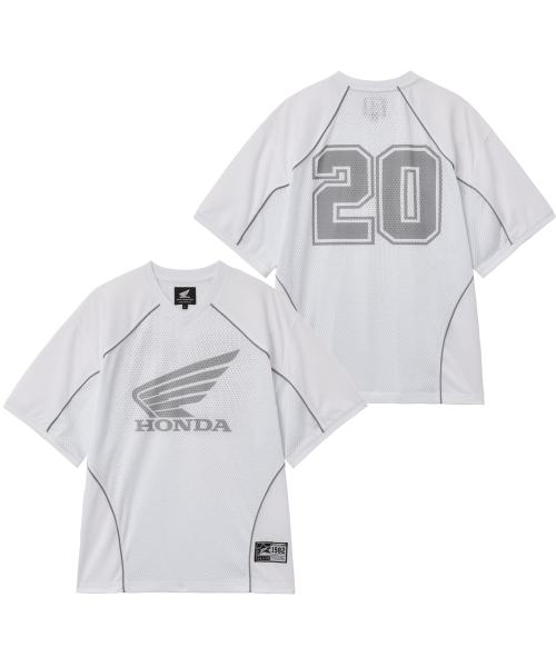 PHYPS MOTORCYCLE(フィップスモーターサイクル)の「Mesh Piping Block Motorcycle Short Sleeve White(Tシャツ/カットソー・レディース・その他・SMALL/MEDIUM/LARGE/X-LARGE)」の1枚目の写真