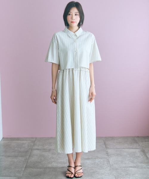 marun(マルン)の「<大きいサイズ>2点セット(ストライプシャツ+キャミワンピース) marun(ワンピース・レディース・ネイビー系/アイボリー系・L/5L/4L/3L/LL)」の3枚目の写真
