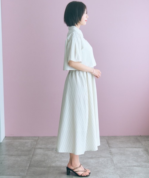 marun(マルン)の「<大きいサイズ>2点セット(ストライプシャツ+キャミワンピース) marun(ワンピース・レディース・ネイビー系/アイボリー系・L/5L/4L/3L/LL)」の4枚目の写真