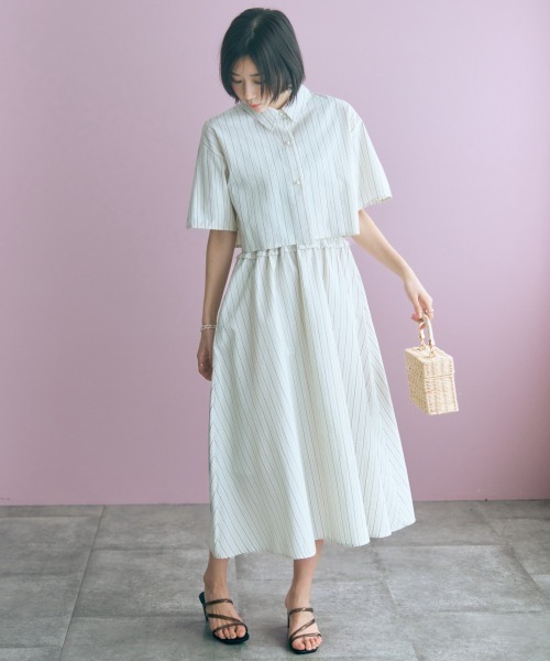 marun(マルン)の「<大きいサイズ>2点セット(ストライプシャツ+キャミワンピース) marun(ワンピース・レディース・ネイビー系/アイボリー系・L/5L/4L/3L/LL)」の7枚目の写真
