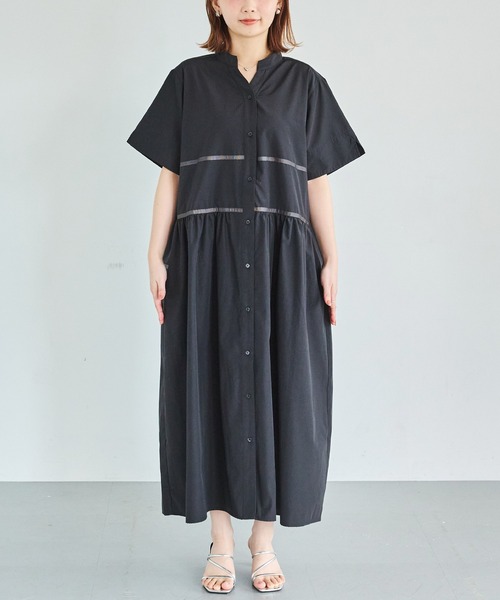 LAVEANGE(ラビアンジェ)の「切替ティアードワンピース|着るだけでサマになる/大人のきれい見え/ロング丈/バンドカラー/半袖/Aライン/ポケット付(ワンピース・レディース・ブラック系その他/ブラック・4L/5L/M/LL/3L)」の15枚目の写真