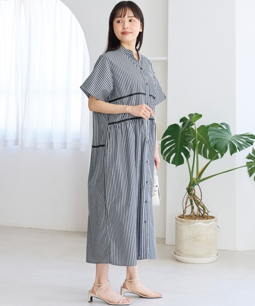 LAVEANGE(ラビアンジェ)の「切替ティアードワンピース|着るだけでサマになる/大人のきれい見え/ロング丈/バンドカラー/半袖/Aライン/ポケット付(ワンピース・レディース・ブラック系その他/ブラック・4L/5L/M/LL/3L)」の12枚目の写真