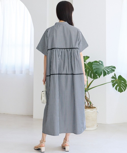LAVEANGE(ラビアンジェ)の「切替ティアードワンピース|着るだけでサマになる/大人のきれい見え/ロング丈/バンドカラー/半袖/Aライン/ポケット付(ワンピース・レディース・ブラック系その他/ブラック・4L/5L/M/LL/3L)」の14枚目の写真