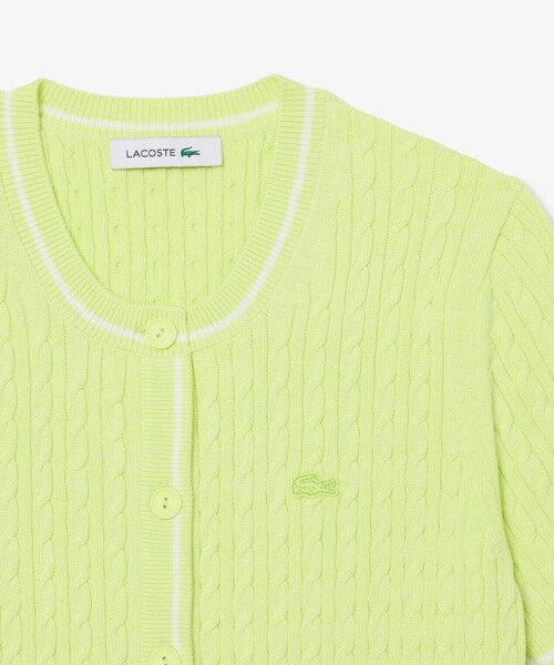 LACOSTE(ラコステ)の「ケーブルニット ハーフスリーブカーディガン(カーディガン/ボレロ・レディース・ライトグリーン/オフホワイト・40/36/38/34)」の3枚目の写真