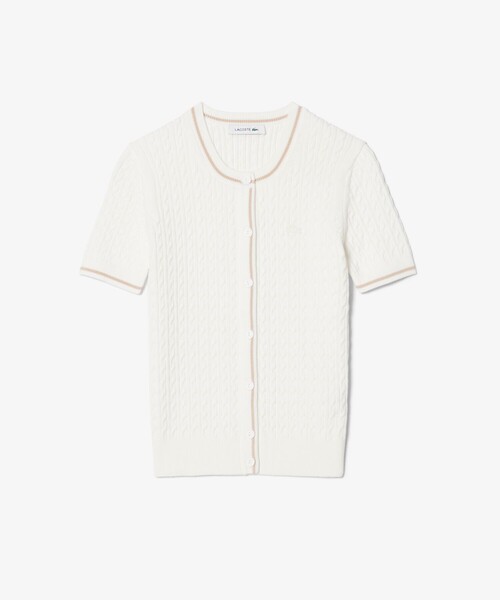 LACOSTE(ラコステ)の「ケーブルニット ハーフスリーブカーディガン(カーディガン/ボレロ・レディース・ライトグリーン/オフホワイト・40/36/38/34)」の5枚目の写真
