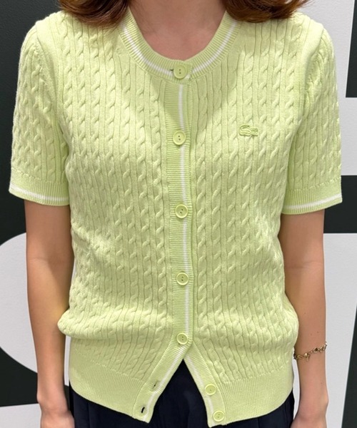 LACOSTE(ラコステ)の「ケーブルニット ハーフスリーブカーディガン(カーディガン/ボレロ・レディース・ライトグリーン/オフホワイト・40/36/38/34)」の1枚目の写真