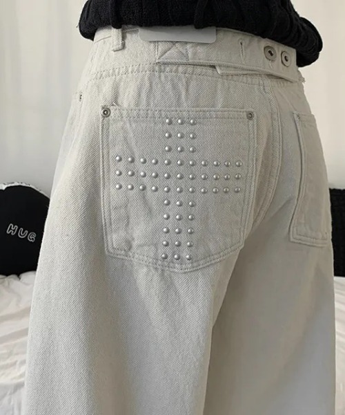 VIBGYOR(ヴィブジョー)の「【LAMPOON】クロススタッズデニムパンツ(デニムパンツ・レディース・ホワイト/ブラック・LARGE/MEDIUM/SMALL)」の16枚目の写真