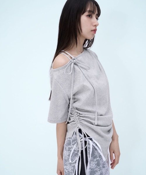 HARE(ハレ)の「ワンショルドレープデザインTシャツ(HARE)(Tシャツ/カットソー・レディース・パープル/レッド/グレー/ブルー・FREE)」の1枚目の写真