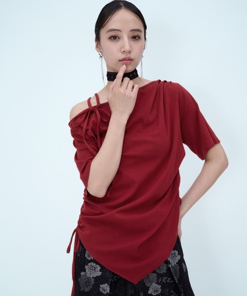 HARE(ハレ)の「ワンショルドレープデザインTシャツ(HARE)(Tシャツ/カットソー・レディース・パープル/レッド/グレー/ブルー・FREE)」の4枚目の写真