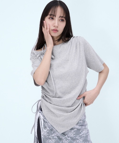 HARE(ハレ)の「ワンショルドレープデザインTシャツ(HARE)(Tシャツ/カットソー・レディース・パープル/レッド/グレー/ブルー・FREE)」の15枚目の写真
