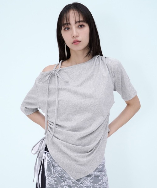 HARE(ハレ)の「ワンショルドレープデザインTシャツ(HARE)(Tシャツ/カットソー・レディース・パープル/レッド/グレー/ブルー・FREE)」の16枚目の写真