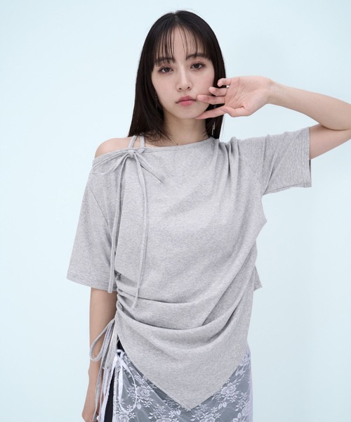 HARE(ハレ)の「ワンショルドレープデザインTシャツ(HARE)(Tシャツ/カットソー・レディース・パープル/レッド/グレー/ブルー・FREE)」の17枚目の写真