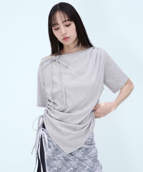 HARE(ハレ)の「ワンショルドレープデザインTシャツ(HARE)(Tシャツ/カットソー・レディース・パープル/レッド/グレー/ブルー・FREE)」の18枚目の写真