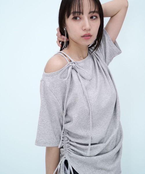 HARE(ハレ)の「ワンショルドレープデザインTシャツ(HARE)(Tシャツ/カットソー・レディース・パープル/レッド/グレー/ブルー・FREE)」の19枚目の写真