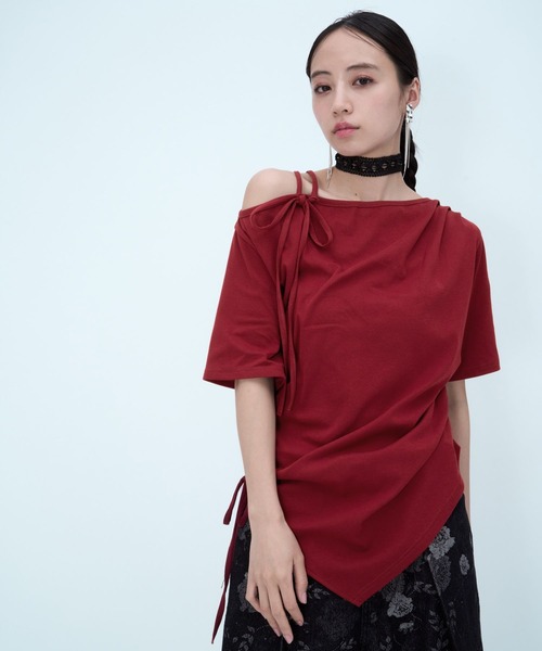 HARE(ハレ)の「ワンショルドレープデザインTシャツ(HARE)(Tシャツ/カットソー・レディース・パープル/レッド/グレー/ブルー・FREE)」の21枚目の写真