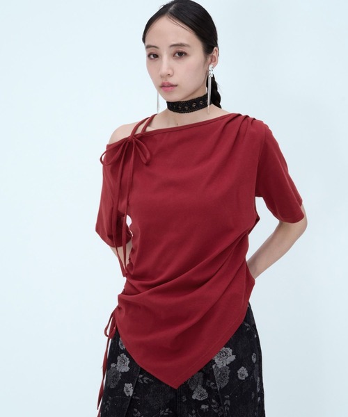 HARE(ハレ)の「ワンショルドレープデザインTシャツ(HARE)(Tシャツ/カットソー・レディース・パープル/レッド/グレー/ブルー・FREE)」の22枚目の写真