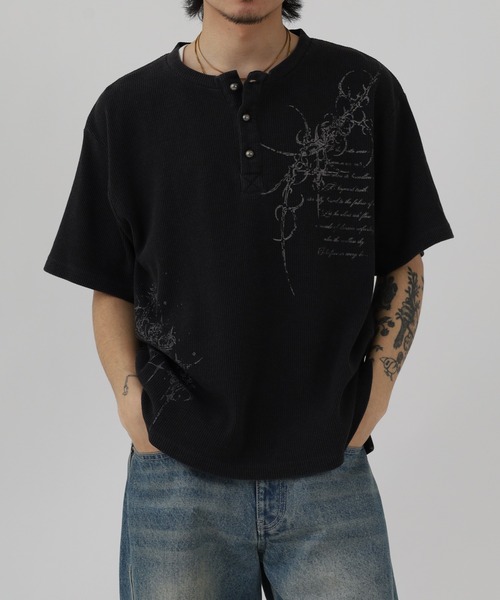bike star(バイクスター)の「BIKE STAR ピグメント加工ヘンリーネック 半袖(Tシャツ/カットソー・メンズ・チャコール/アイボリー/ワイン・L/M)」の21枚目の写真