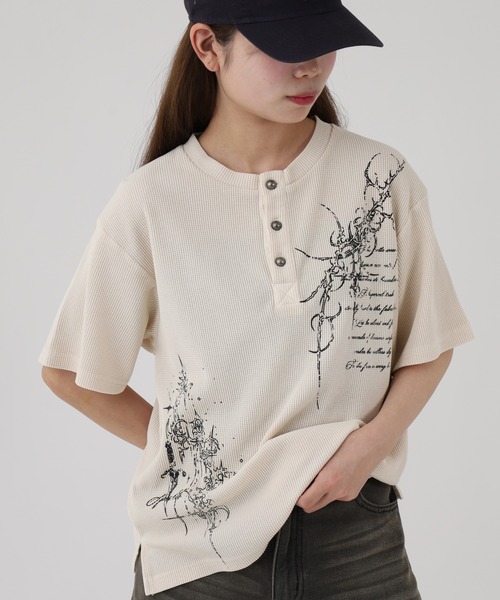 bike star(バイクスター)の「BIKE STAR ピグメント加工ヘンリーネック 半袖(Tシャツ/カットソー・メンズ・チャコール/アイボリー/ワイン・L/M)」の15枚目の写真