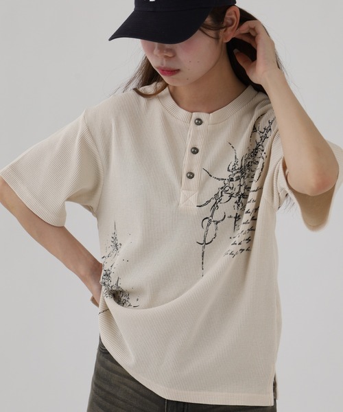 bike star(バイクスター)の「BIKE STAR ピグメント加工ヘンリーネック 半袖(Tシャツ/カットソー・メンズ・チャコール/アイボリー/ワイン・L/M)」の17枚目の写真
