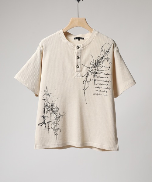 bike star(バイクスター)の「BIKE STAR ピグメント加工ヘンリーネック 半袖(Tシャツ/カットソー・メンズ・チャコール/アイボリー/ワイン・L/M)」の6枚目の写真