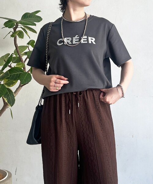 un dix cors(アンディコール)の「刺繍ロゴTEE(Tシャツ/カットソー・レディース・グレイッシュベージュ/チャコールグレー/オフホワイト・FREE)」の10枚目の写真
