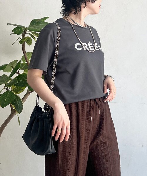 un dix cors(アンディコール)の「刺繍ロゴTEE(Tシャツ/カットソー・レディース・グレイッシュベージュ/チャコールグレー/オフホワイト・FREE)」の7枚目の写真