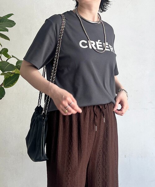 un dix cors(アンディコール)の「刺繍ロゴTEE(Tシャツ/カットソー・レディース・グレイッシュベージュ/チャコールグレー/オフホワイト・FREE)」の4枚目の写真