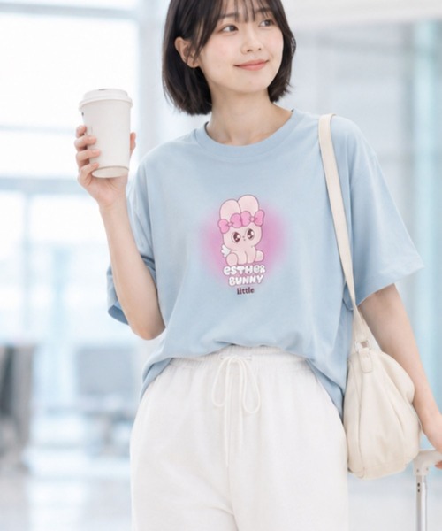 Mac-House(マックハウス)の「Esther Bunny エスターバニー ラバー×スプレープリント 半袖Tシャツ(Tシャツ/カットソー・レディース・ホワイト/サックスブルー/ピンク・L/M)」の12枚目の写真