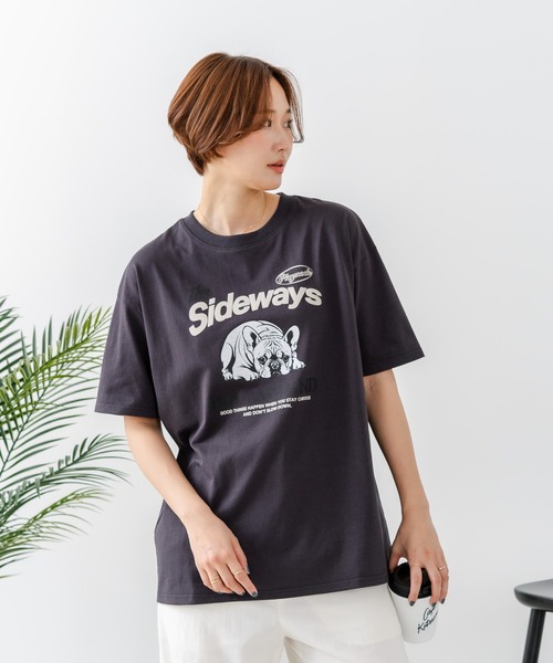 fort point(フォーポイント)の「【C-FORT POINT/フォートポイント】【ゆったりルーズシルエット】フレンチブルドッグ×カレッジ風ロゴTシャツ フレブル 犬好き 古着風 ヴィンテージ風 おしゃれ 可愛い(Tシャツ/カットソー・レディース・ライトグレー/チャコールグレー/オフホワイト・FREE)」の11枚目の写真