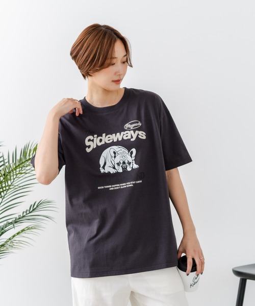 fort point(フォーポイント)の「【C-FORT POINT/フォートポイント】【ゆったりルーズシルエット】フレンチブルドッグ×カレッジ風ロゴTシャツ フレブル 犬好き 古着風 ヴィンテージ風 おしゃれ 可愛い(Tシャツ/カットソー・レディース・ライトグレー/チャコールグレー/オフホワイト・FREE)」の12枚目の写真