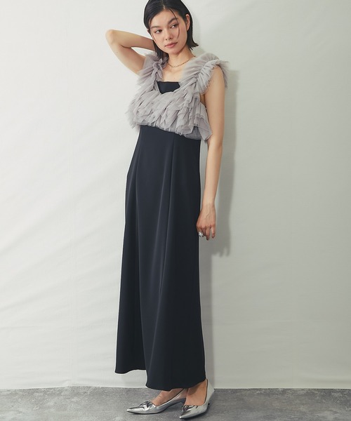 SMILE ORCHID(スマイルオーキッド)の「ボリュームラッフルレイヤードレス(ドレス・レディース・ブラック/ベージュ×ブラック・M)」の7枚目の写真