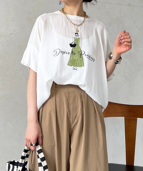 un dix cors(アンディコール)の「プリントTEE(Tシャツ/カットソー・レディース・レッド/ブラック/アイボリー/ネイビー・FREE)」の5枚目の写真